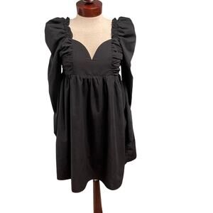 Ha Ha Black Whimsigoth Babydoll Black Dress Sweetheart Size Large Puff Sleeve